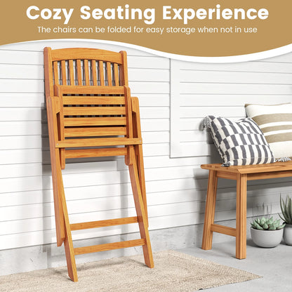 Topbuy Patio Folding Chair Set of 4 Portable Acacia Wood Dining Chairs with High Back & Seat Cushions Navy