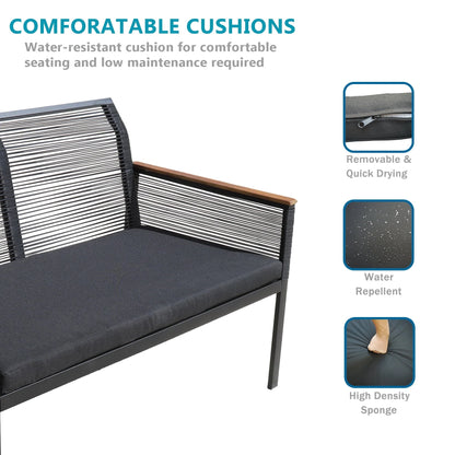 SUNTONE Patio Furniture Sofa Set - 4 Piece All Weather Wicker Outdoor Conversation Set, Rattan Chairs and Table, Black