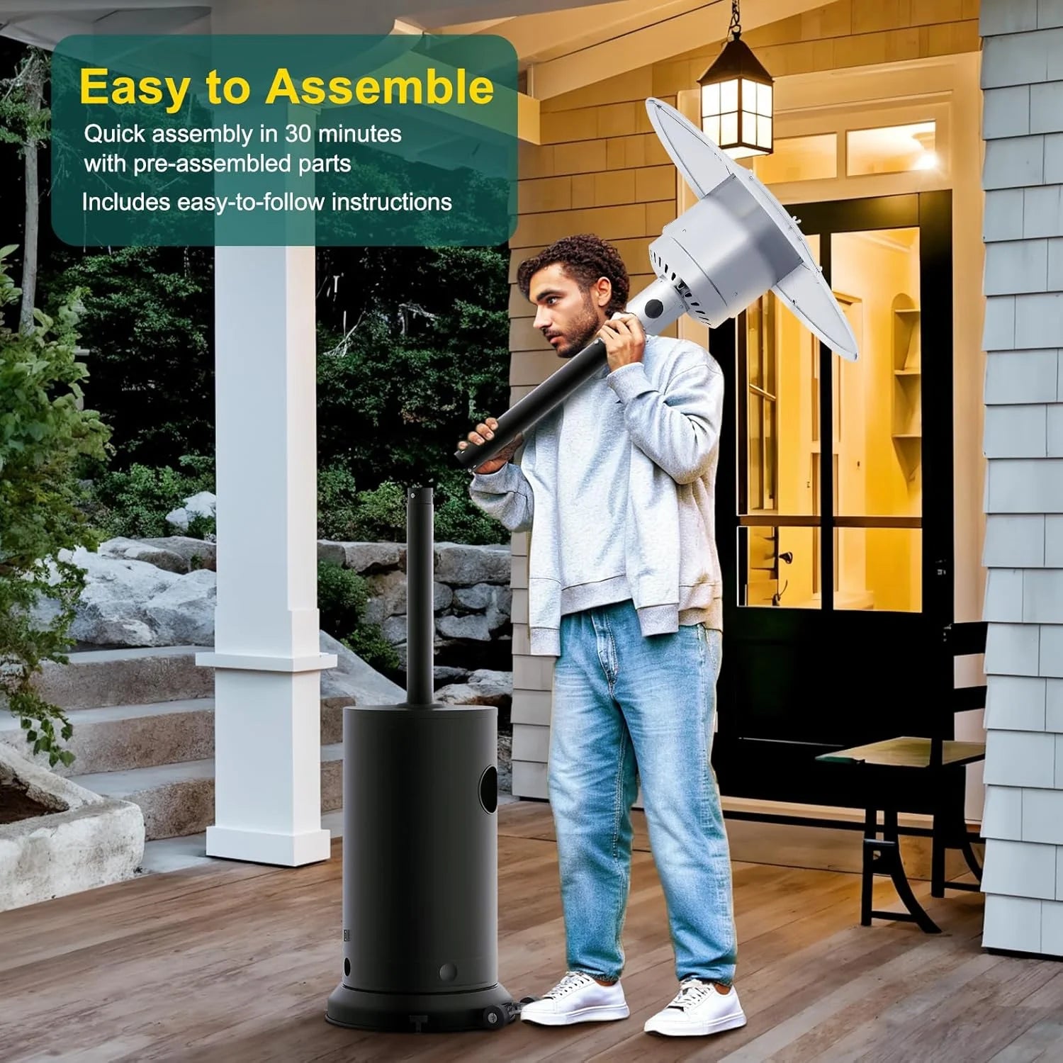 48,000 BTU Patio Heater for Outdoor Use,Stainless Steel Burner with Wheels,Heat Lamp,Outdoor Patio Heater for Home and Commercial