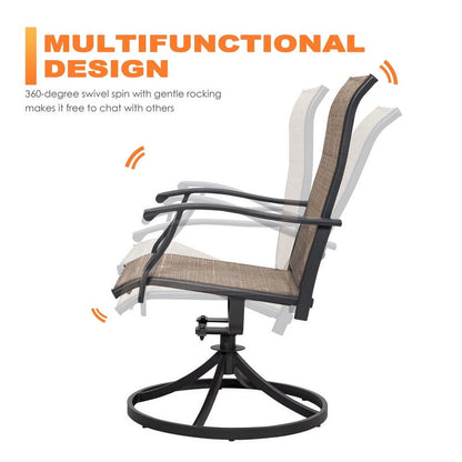 Nuu Garden 5 Piece Outdoor Patio Dining Set, Metal Patio Furniture Set 4 Textilene Swivel Chairs and 37" Square Iron Umbrella Dining Table,Black and Brown