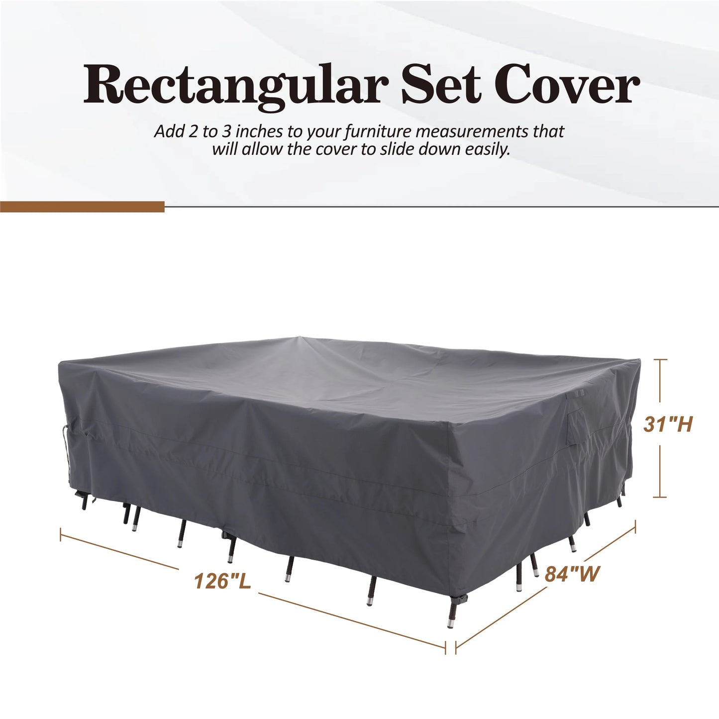 WJ-X3 Extra Large Waterproof Patio Outdoor Furniture Cover, 126" W x 84" D x 31" H, Gray