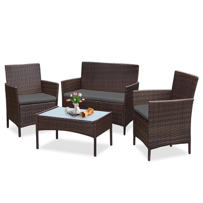 Tappio 4 Piece Patio Conversation Wicker Furniture Set, Porch Furniture Outdoor Sectional Furniture Set w/Coffee Table & Cushions Wicker Sofa Garden Conversation Set for Yard Pool Backyard,Black/Red
