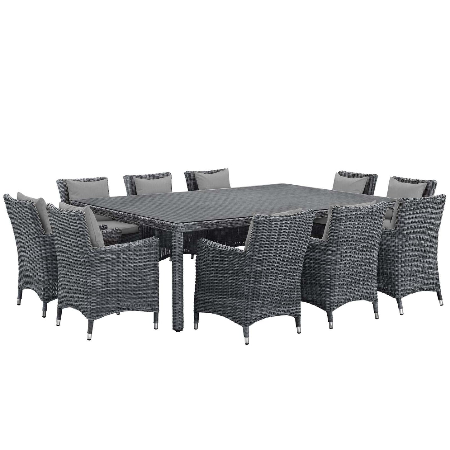 Modway Summon 11 Piece Outdoor Patio Sunbrella Dining Set in Canvas Gray
