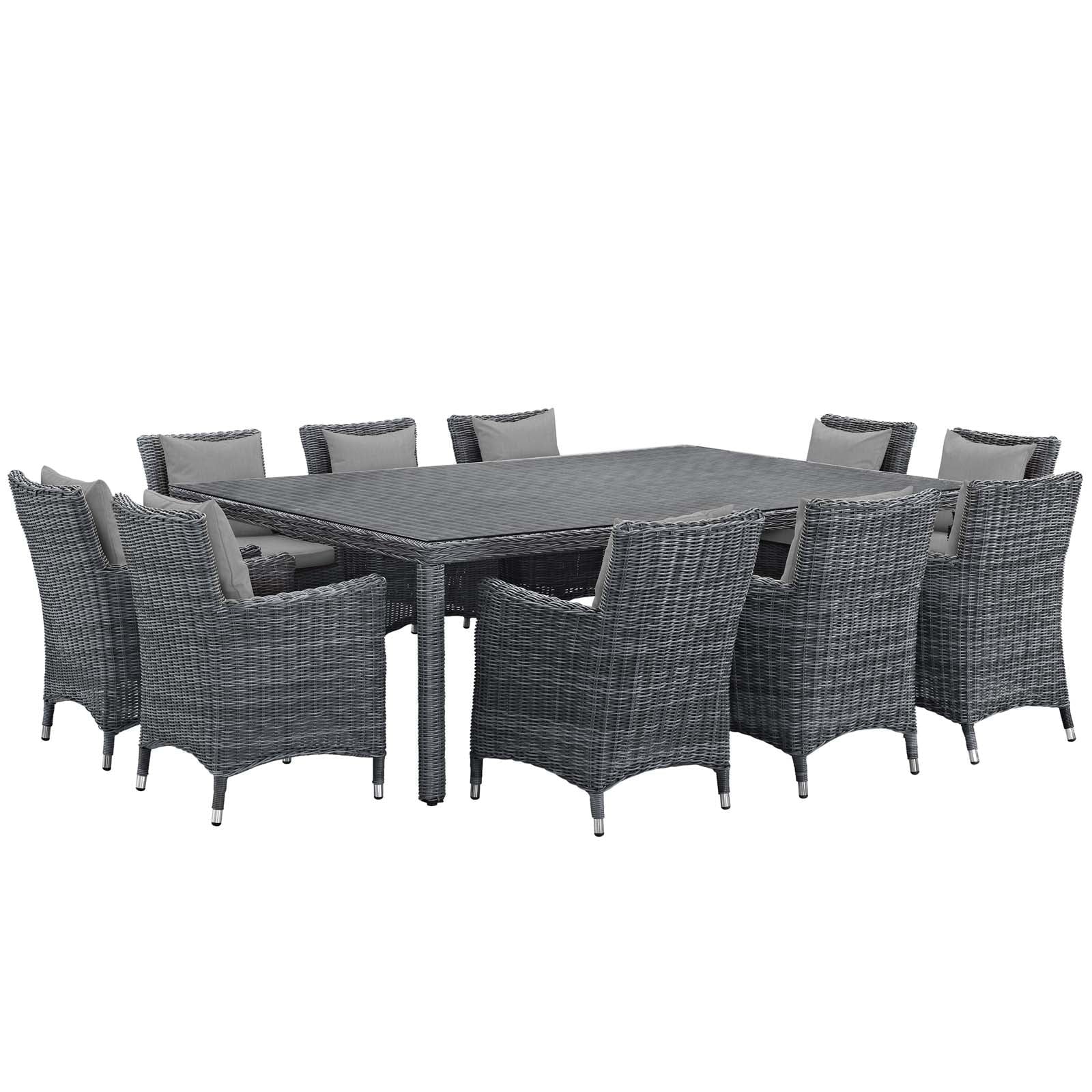 Modway Summon 11 Piece Outdoor Patio Sunbrella Dining Set in Canvas Gray
