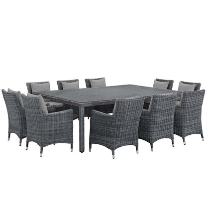Modway Summon 11 Piece Outdoor Patio Sunbrella Dining Set in Canvas Gray