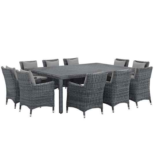 Modway Summon 11 Piece Outdoor Patio Sunbrella Dining Set in Canvas Gray