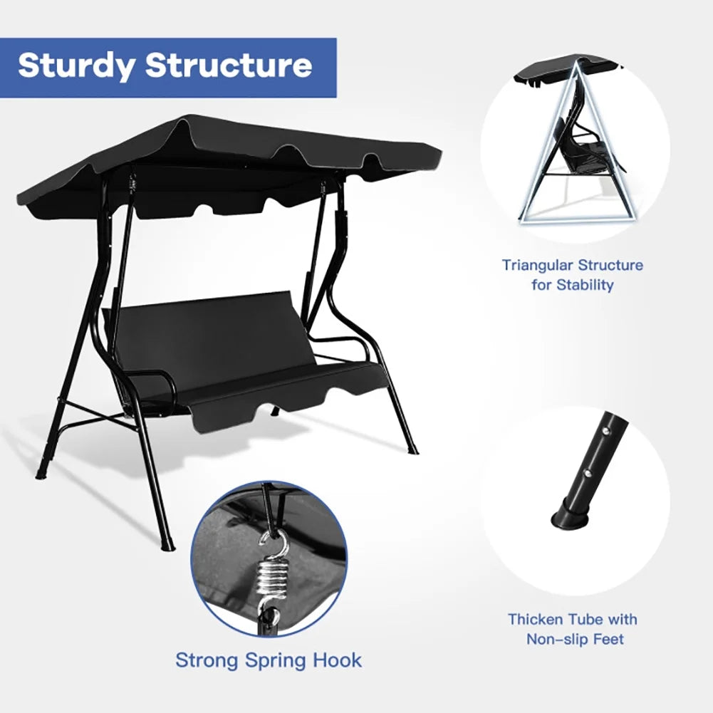 GVN Steel Porch Swing Hanging Bench Patio Canopy Porch Swings, Black