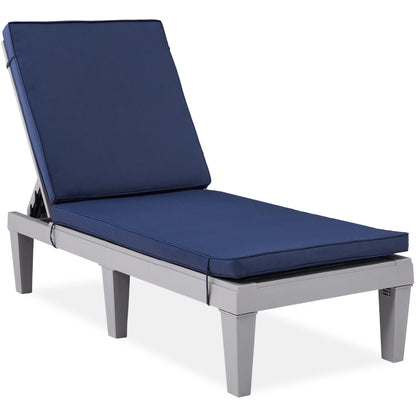 Best Choice Products Outdoor Lounge Chair, Resin Patio Chaise Lounger w/Seat Cushion, 5 Positions - Gray/Navy