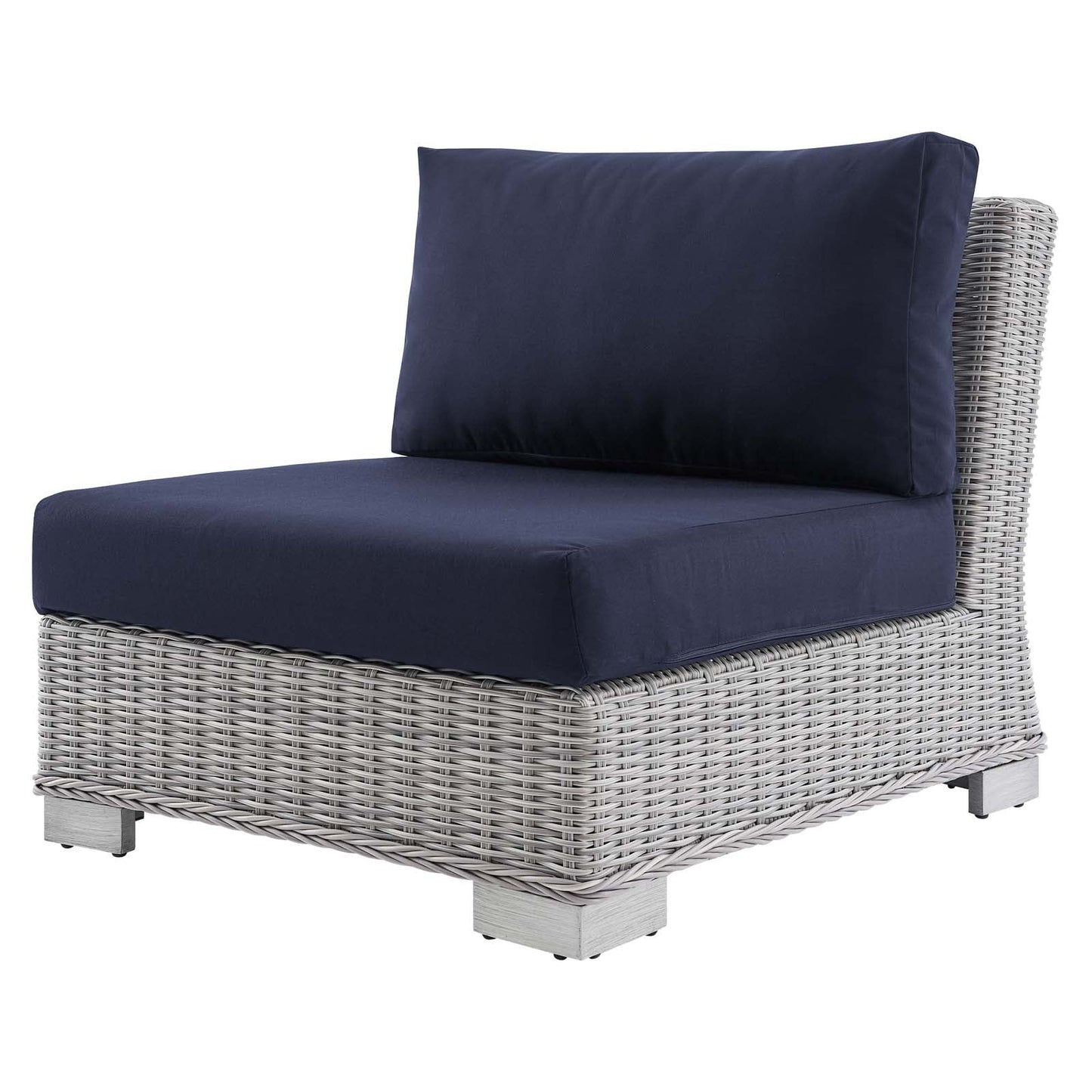 Lounge Sectional Sofa Chair Table Set, Rattan, Wicker, Light Grey Gray Blue Navy, Modern Contemporary Urban Design, Outdoor Patio Balcony Cafe Bistro Garden Furniture Hotel Hospitality