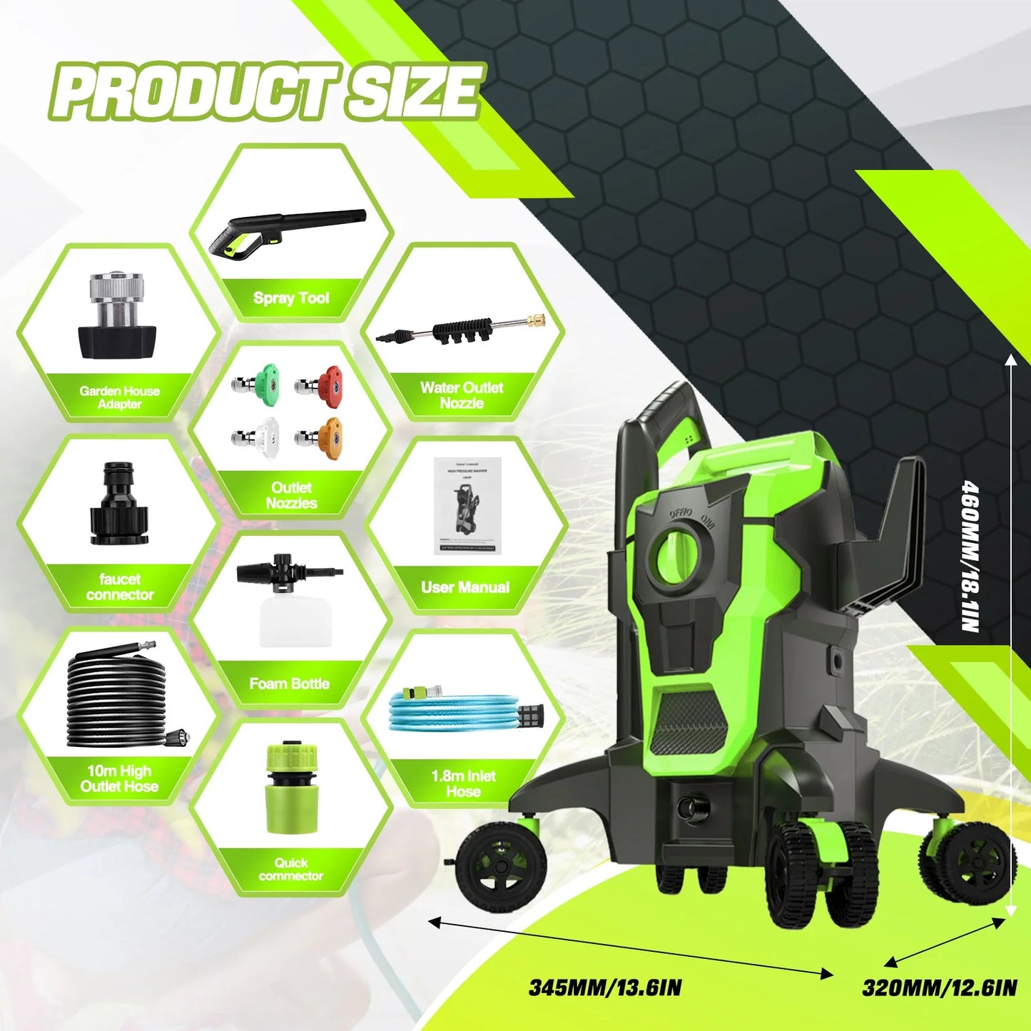 Electric Pressure Washer, 4000PSI Max. 2.8 GPM Power Washer w/32 ft Hose and 32 ft Power Cord, 4 Quick Connect Nozzles, 4 Wheels, Foam Cannon, Suitable For Clean Cars, Patios, Driveways