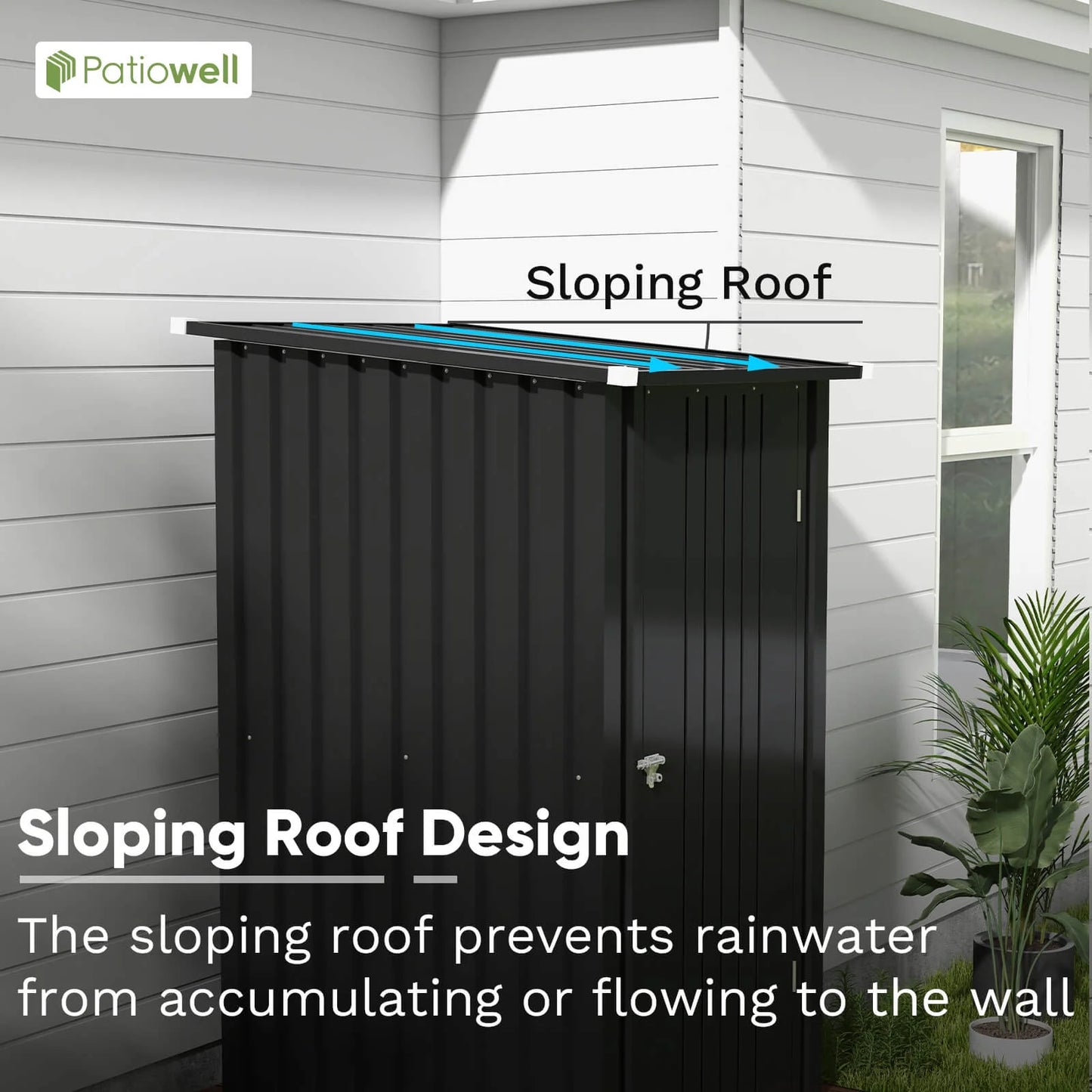 Patiowell 3?3FT Metal Outdoor Storage Shed with Sloping Roof and Single Lockable Door, Black