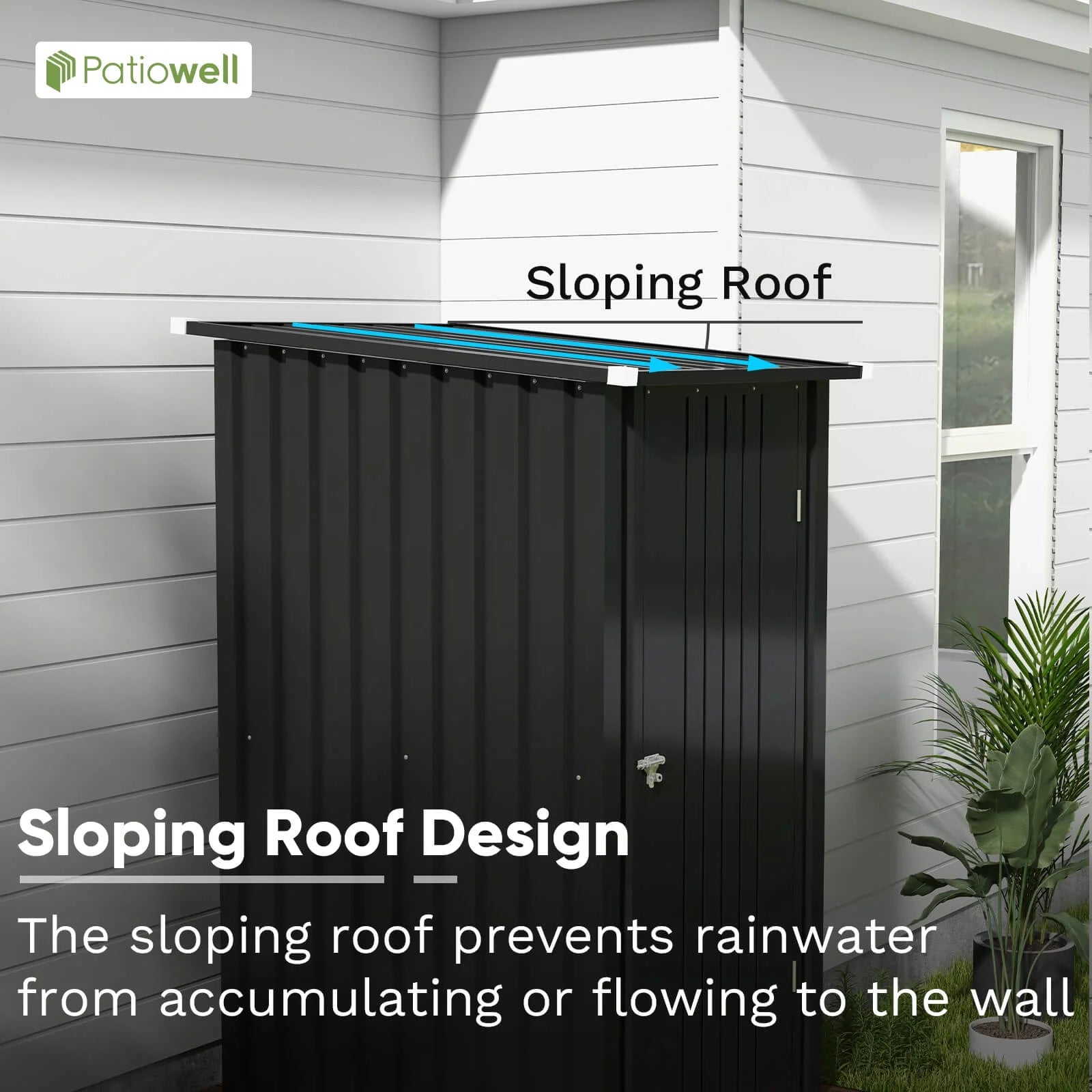 Patiowell 3?3FT Metal Outdoor Storage Shed with Sloping Roof and Single Lockable Door, Black