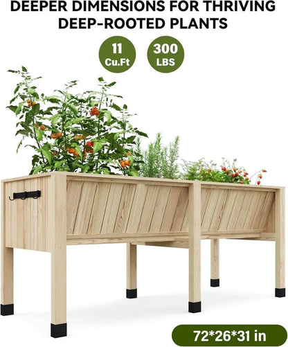 Towallmark 45x23x30 Inches Raised Garden Bed, Elevated Planter Box, Outdoor Wooden Garden Bed for Vegetables Herbs, Patio Balcony Backyard Cedar Raised Bed with Hooks and Legs
