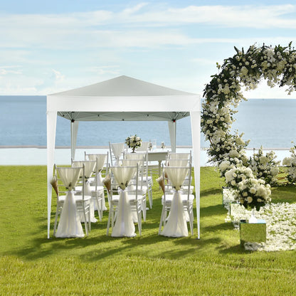 Outdoor Canopy Tent Pop Up with 4 Sidewalls 6.5x6.5 ft, Patio Portable Canopies Shelter Heavy Duty Straight Legs with Roller Bag, 8 Stakes, 4 Ropes, White