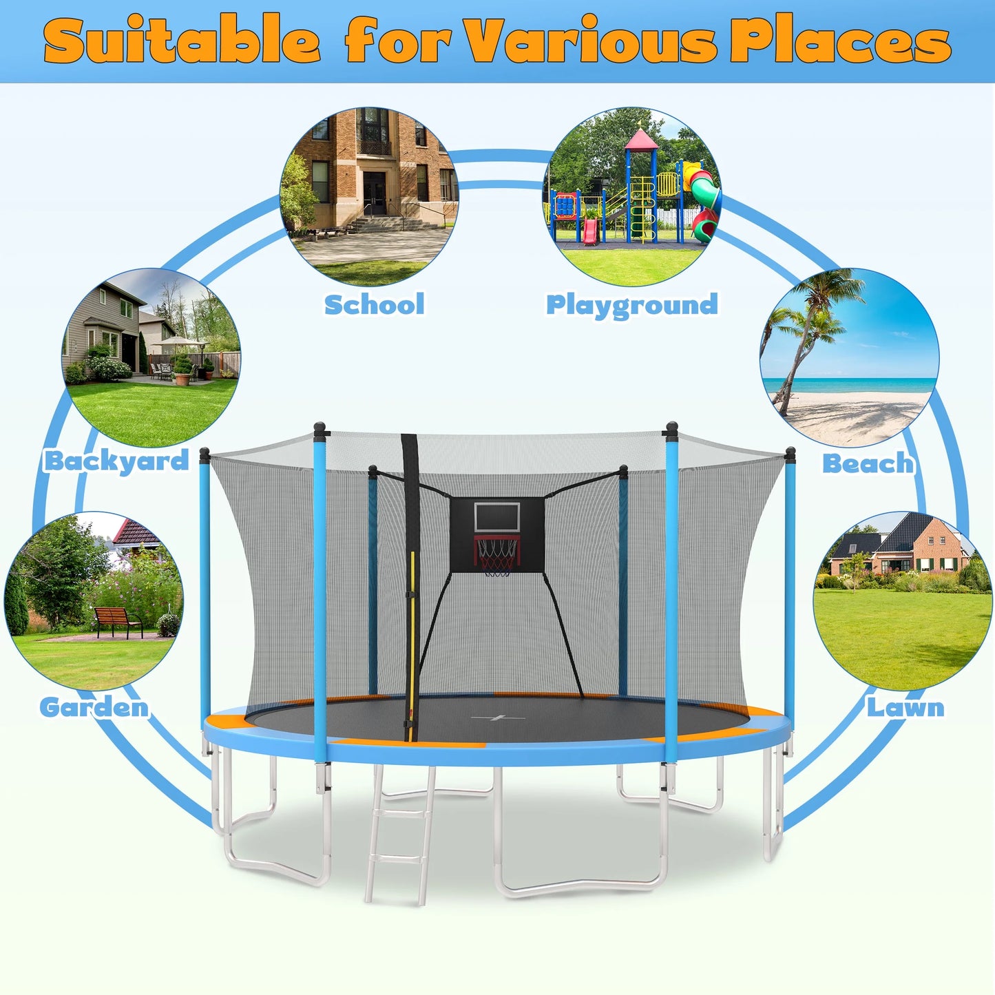 14Ft Trampoline for Kids and Adults, Outdoor Trampoline with Basketball Hoop, Segmart Upgrade Heavy Duty Trampoline with Enclosure Net & Ladder for Backyard Patio Garden