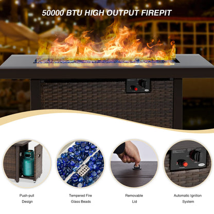 Gaildon 5 Piece Patio Furniture Set with Fire Pit Table, All Weather Outdoor Sectional PE Rattan, Patio Conversation Sets with Cushions for Garden Lawn Balcony Porch Deck, Grey