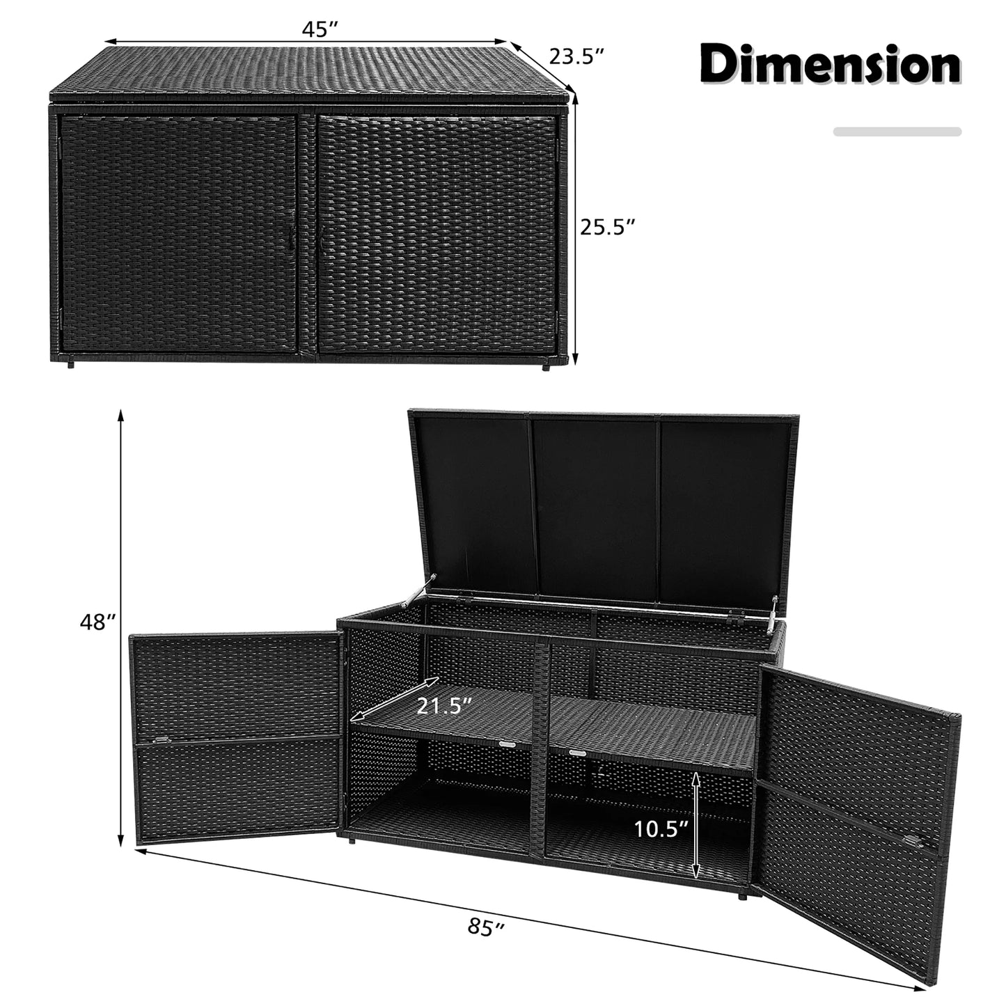 Costway 88 Gallon Garden Patio Rattan Storage Container Box Bin Shelf Brown