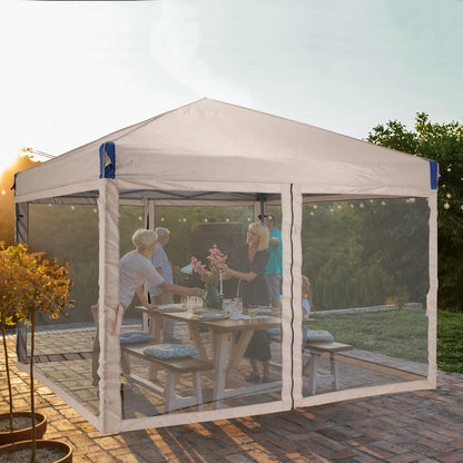 YUONAO 10x10 ft Pop Up Canopy Tent with Mesh Sidewalls, Portable Outdoor Shade Tent, Waterproof UV-Resistant Folding Gazebo for Backyard, Patio, Camping, Party(Beige)