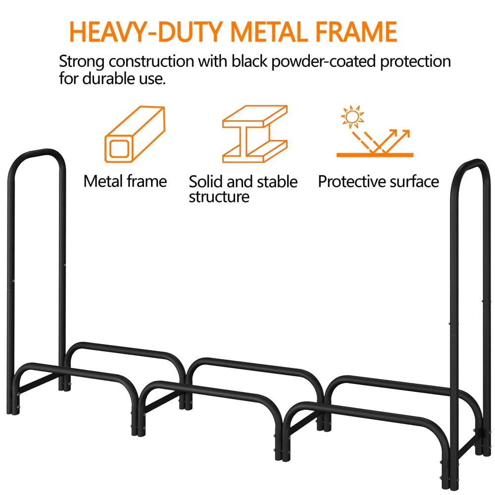 SmileMart 94.5" Large Metal Firewood Log Rack Holder for Outdoor Patio Balcony, Black