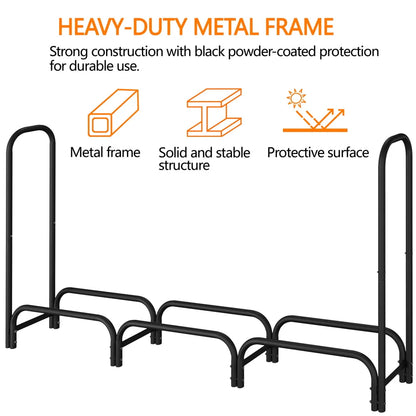 SmileMart 94.5" Large Metal Firewood Log Rack Holder for Outdoor Patio Balcony, Black