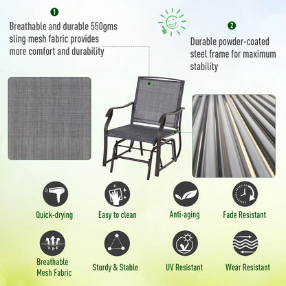 Outsunny Set of 3 Rocking Glider Chair w/Table Mesh Patio Outdoor Furniture, Gray