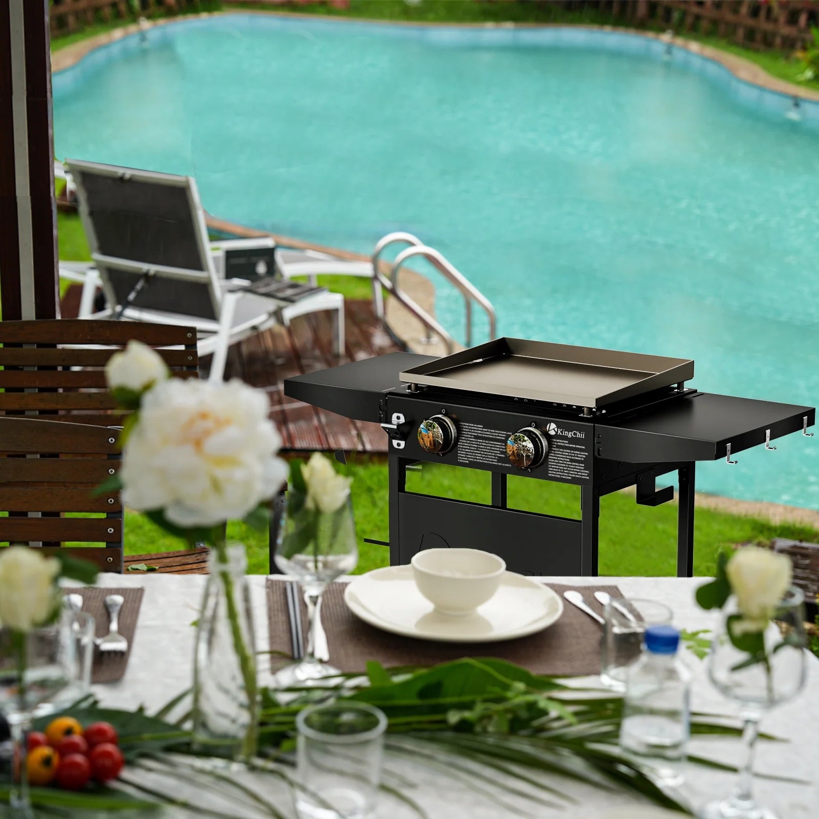 KingChii 2-Burner 19" Propane Griddle Outdoor Flat Top Gas Grill Griddle for Camping, Tailgating, BBQ, Parties, Backyard & Patio