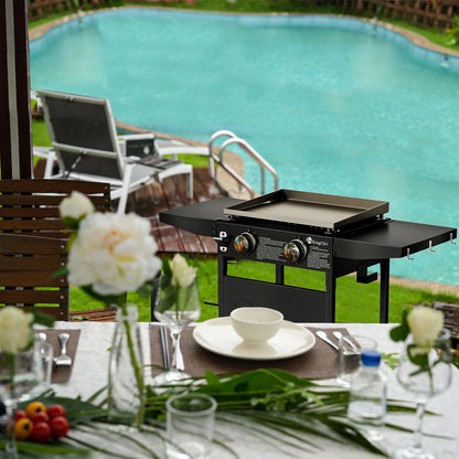 KingChii 2-Burner 19" Propane Griddle Outdoor Flat Top Gas Grill Griddle for Camping, Tailgating, BBQ, Parties, Backyard & Patio