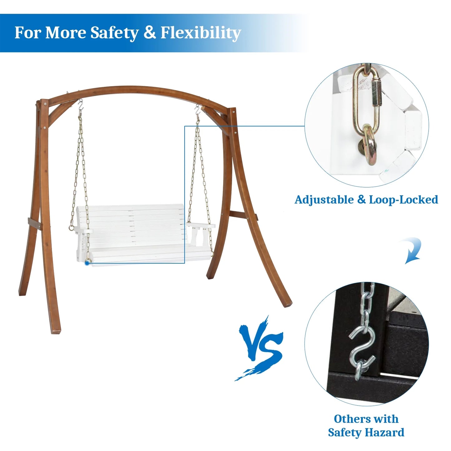 Ktaxon Patio Wooden Porch Swing for Courtyard & Garden, Heavy Duty 880 LBS Swing Chair Bench with Hanging Chains for Outdoors (White, 4 FT)