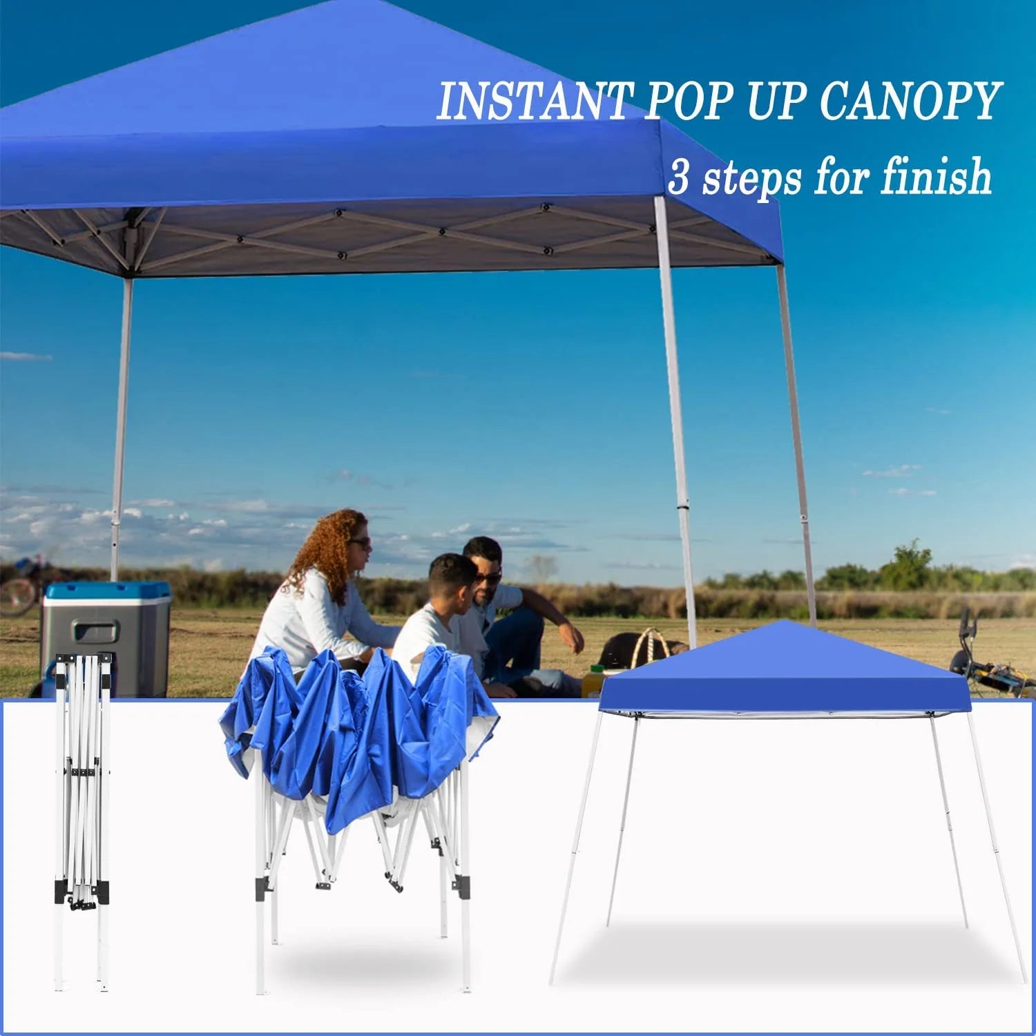 Canopy Tent, 10X10 FT Outdoor Pop Up Canopy Slant Legs Gazebo Shelter for Patio Deck Garden and Beach - 8X8 Canopy Top (Blue)