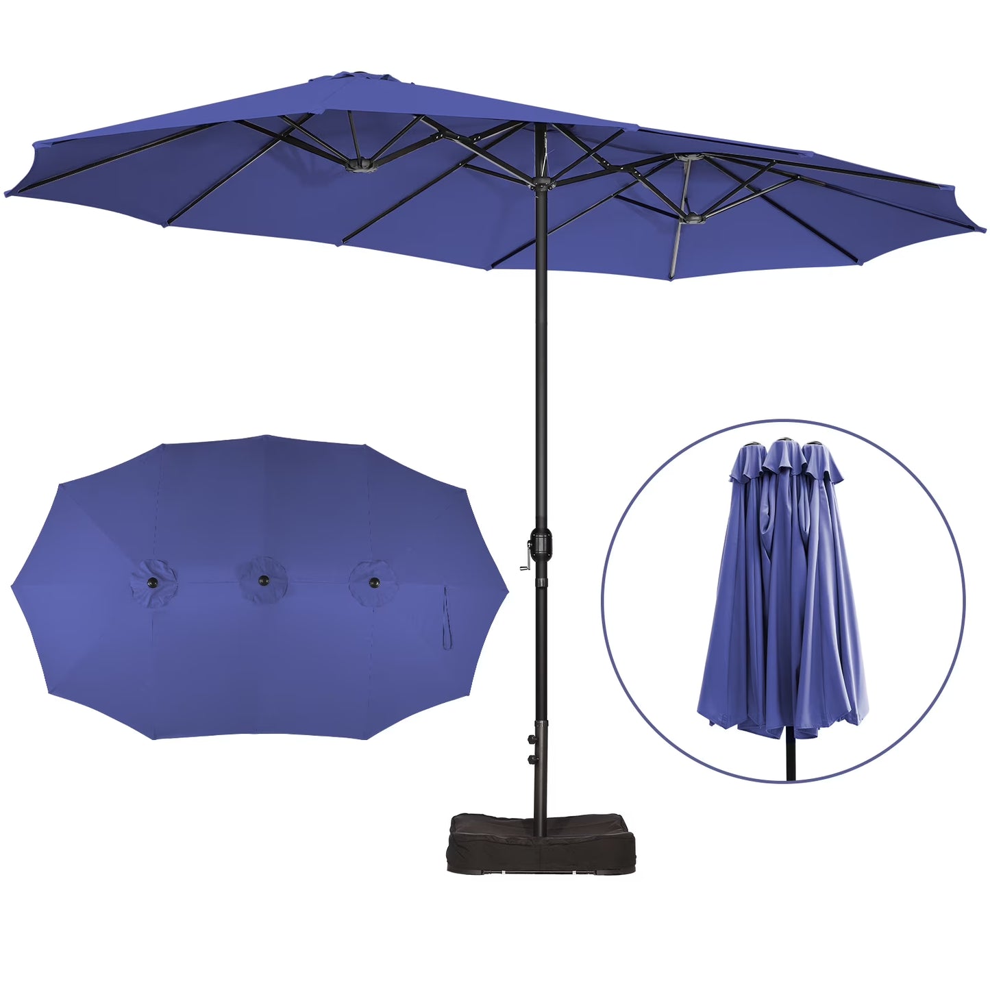 Sun-Ray 9'x15' Steel Triple Canopy Umbrella, Taupe - Outdoor Patio Umbrella with Base, UV Protection & Wind-Resistant, Large Rectangular Shade for Garden, Poolside, Deck, and Backyard
