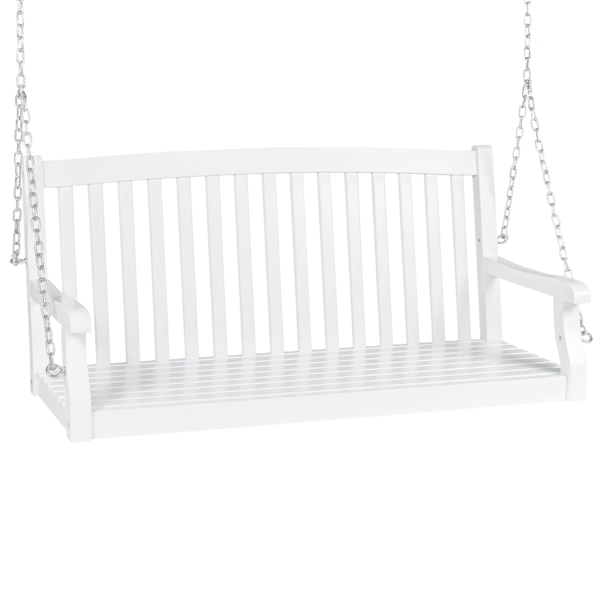 Best Choice Products 48in Wood Porch Swing Outdoor Patio Hanging Bench Chair w/Mounting Chains, 500lb Capacity - White