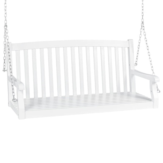 Best Choice Products 48in Wood Porch Swing Outdoor Patio Hanging Bench Chair w/Mounting Chains, 500lb Capacity - White