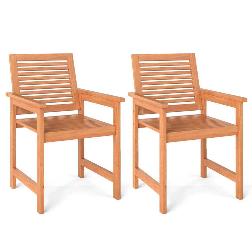 Spaco Patio Chairs Set of 2, Patio Chair with Inclined Backrests and Slatted Seats for Patio, Garden, Backyard, Brown
