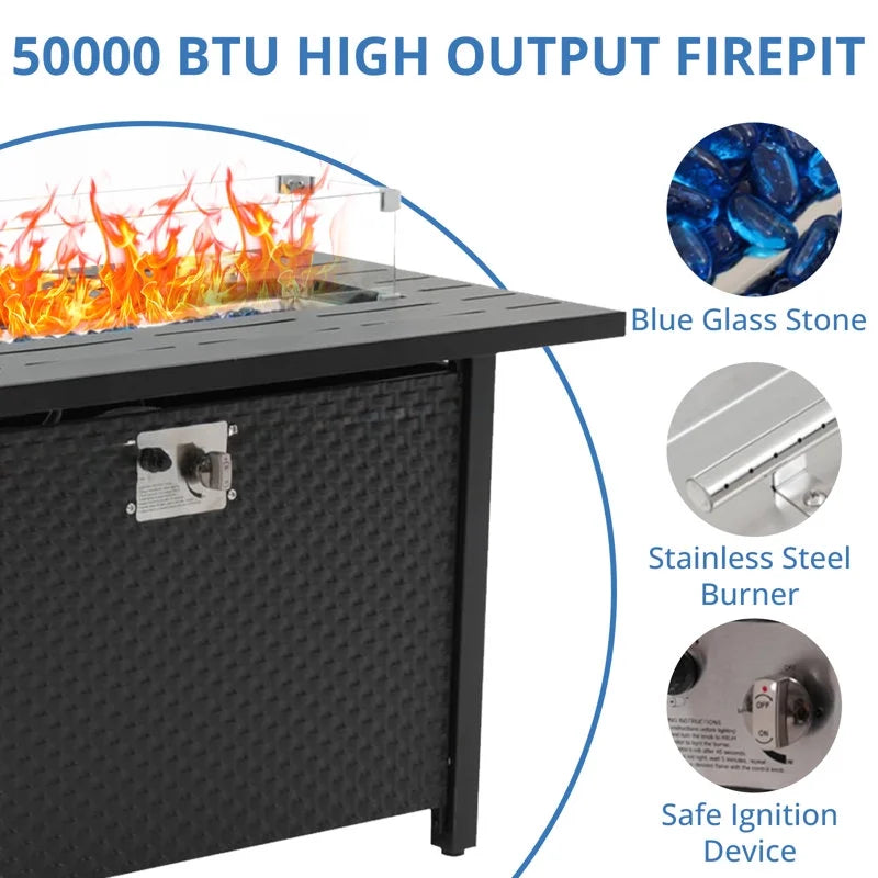 45 inch Propane Fire Pit Table,50000 BTU Gas Fire Pits Table with Lid & Lava Rock & Waterproof Cover, Outdoor Propane Firepit for Dining or Party, Outside, Patio, Garden, Yard