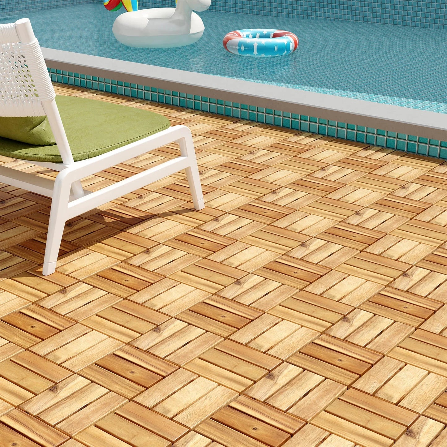 Costway 30 PCS Interlocking Flooring Tiles Floor Decking for Patio Acacia Wood Outdoor