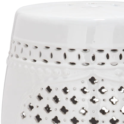 Safavieh Quatrefoil Ceramic Indoor/Outdoor Garden Patio Stool, White