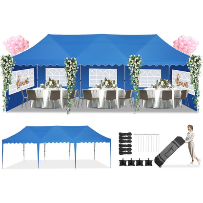 HOTEEL 10x20 Pop up Canopy Tents with Removeble Sidewalls,Outdoor Gazebo with Wheeled Bag & 4 Sandbags,for Patio,Wedding,Backyard,Camping,Parties,Event,Black