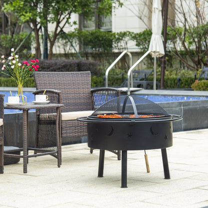 WestinTrends Star & Moon Bonfire Round Steel Wood Burning Patio Fire Pit for Outdoor Patio