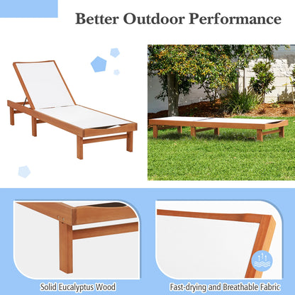 Gymax 2PCS Patio Wooden Chaise Lounge Chair Recliner w/Adjustable Backrest