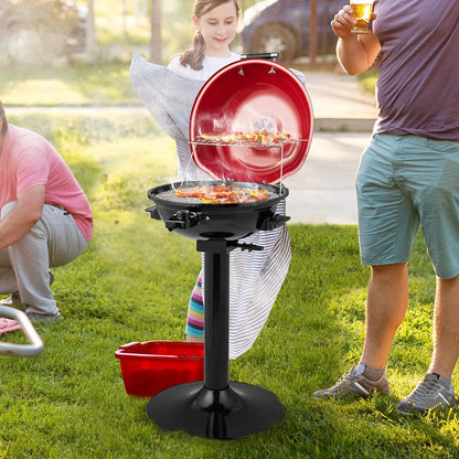 ORALNER Electric BBQ Grill with Stand, Warming Rack & Drip Tray, 15-Serving Electric Griddle Indoor & Outdoor Cooking Grilling Portable Patio Grill, for Balcony, Garden, Apartment, 1600W (Black)