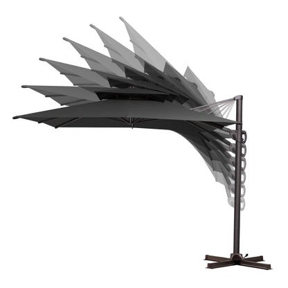 Pellebant Outdoor 9x11FT Patio Umbrella Cantilever Offset with No Base, Dual Top Navy Blue