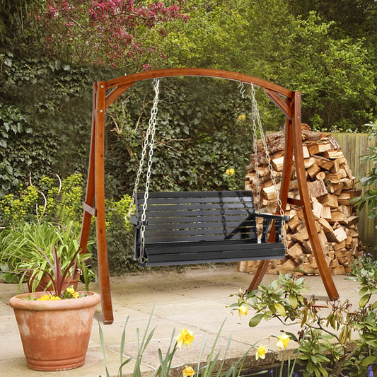 Zimtown Patio Wooden Porch Swing Swing Chair Bench Heavy Duty 880lbs with Hanging Chains for Outdoors,4 FT, Black