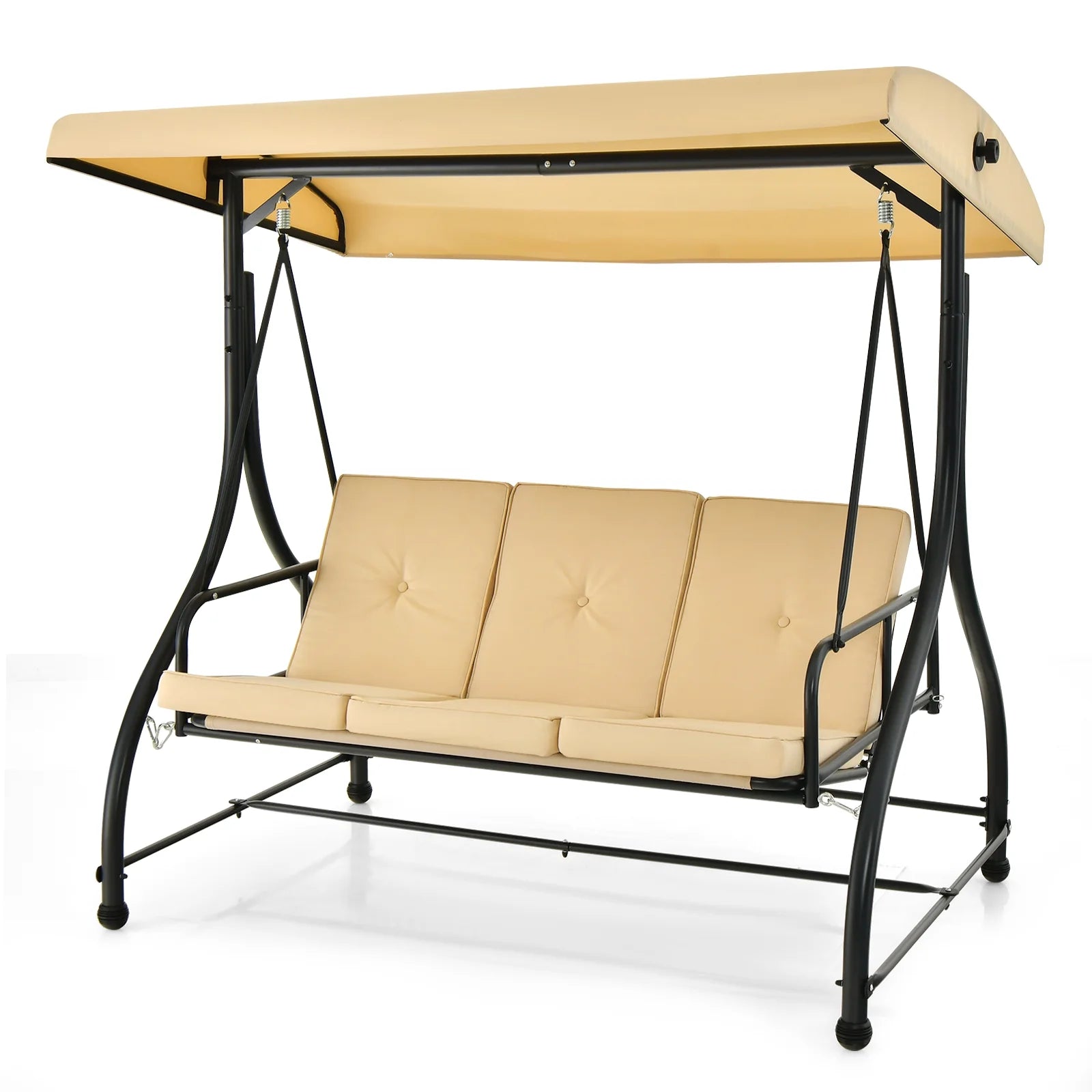 Costway Converting Outdoor Swing Canopy Hammock 3 Seats Patio Deck Furniture beige