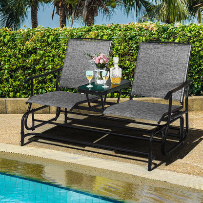 Costway 2 Person Outdoor Patio Double Glider Chair Loveseat Rocking Brown