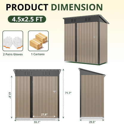 NETAJE 5'x3' Outdoor Metal Storage Shed with Updated Frame Structure and Lockable Doors for Backyard Garden Patio Lawn, Brown