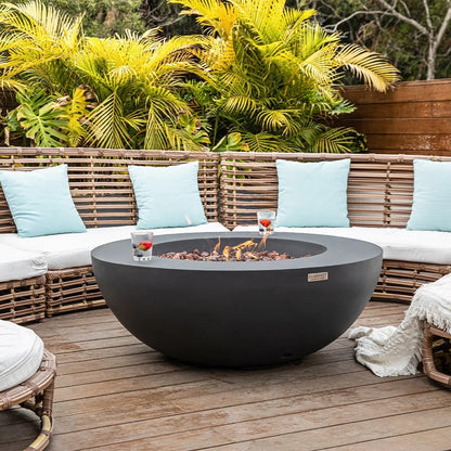 Elementi Outdoor Lunar Fire Bowl 42 Inches Grey Durable Fire Pit Table Glass Reinforced Concrete Round Fire Table Natural Gas Patio Fire Place Electronic Ignition Lava Rock Included