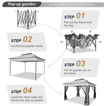 SANOPY 11 x 11 ft Outdoor Patio Gazebo with Ventilated Double Roof and Mosquito Net, Pop up Steel Gazebo Tent for Patios, Backyard, Garden and Beach
