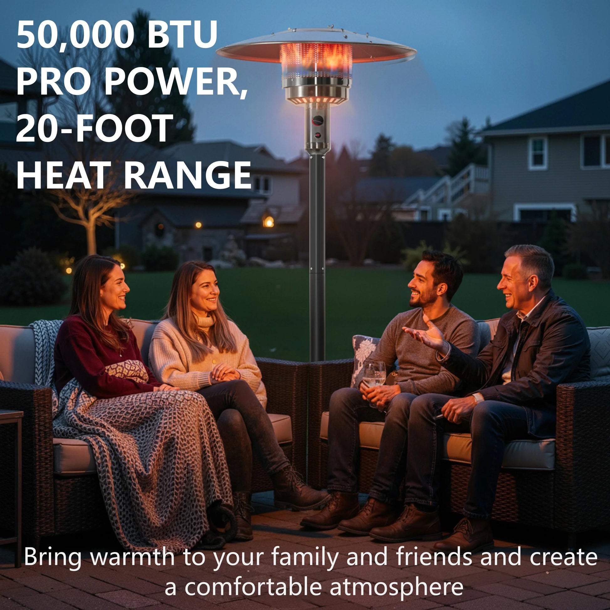 50,000 BTU Propane Patio Heater, Outdoor Heater with Table Design, 2025 Upgrade Stainless Steel Burner, and Wheels, Portable Heater for Home and Commercial, Gray