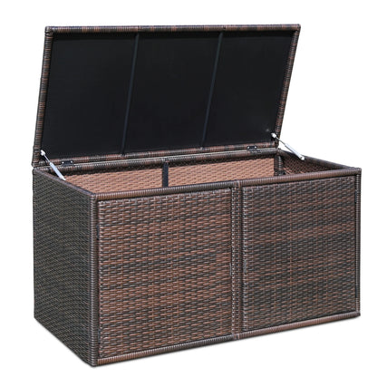Gymax 88 Gallon Rattan Storage Box Outdoor Patio Container Seat w/Door Mix Brown