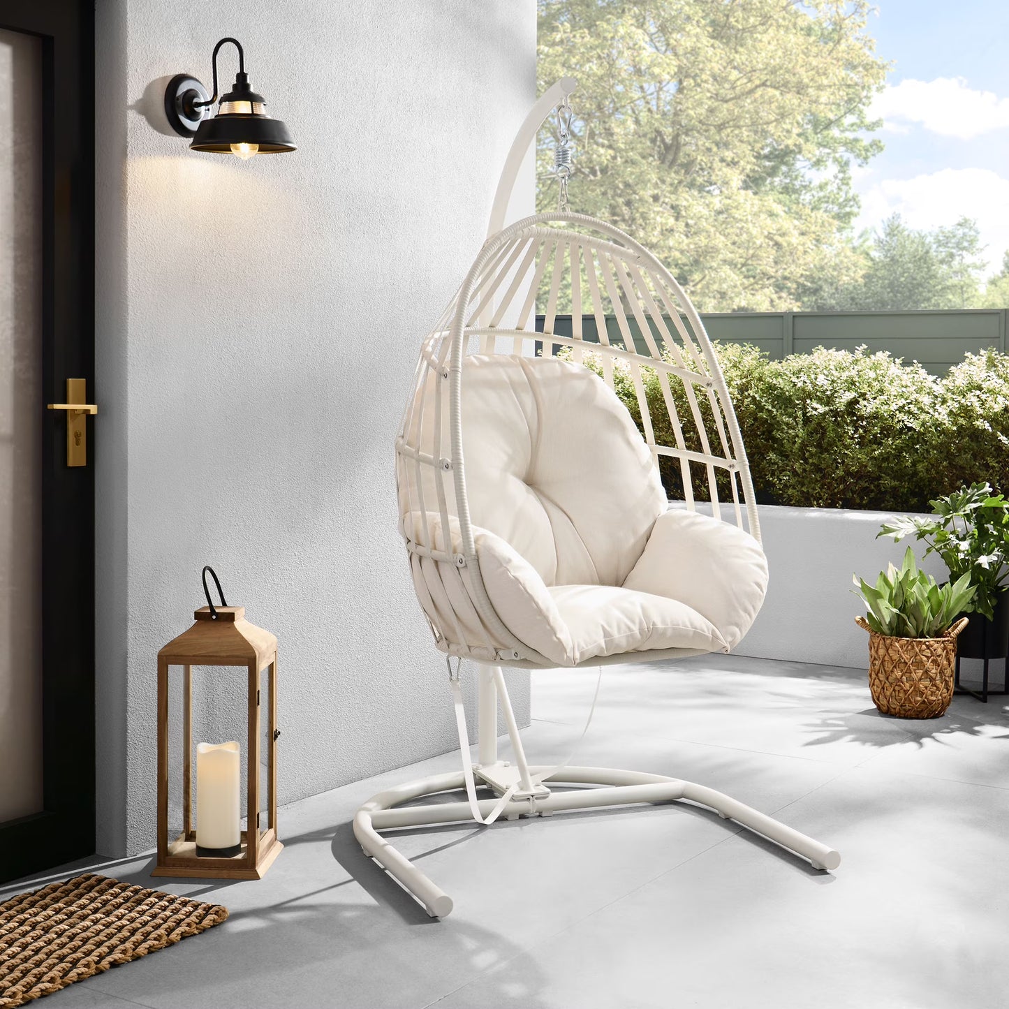 Mainstays Outdoor Wicker Patio Hanging Egg Chair, Gray
